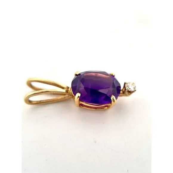 14k Yellow Gold 4ctw Amethyst And Diamond Pendant